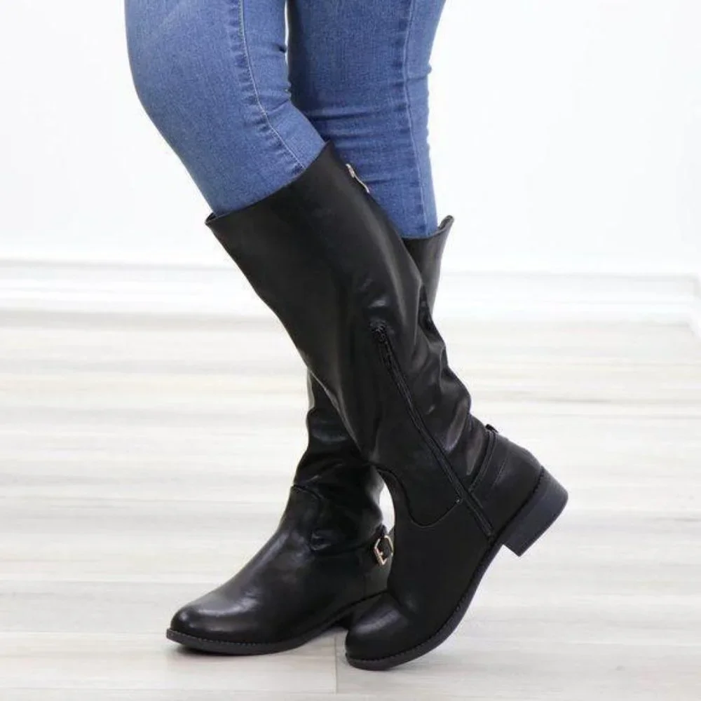 Rider Chick Mid Calf Boots Gold Buckle & Zipper - Picture 9 of 14